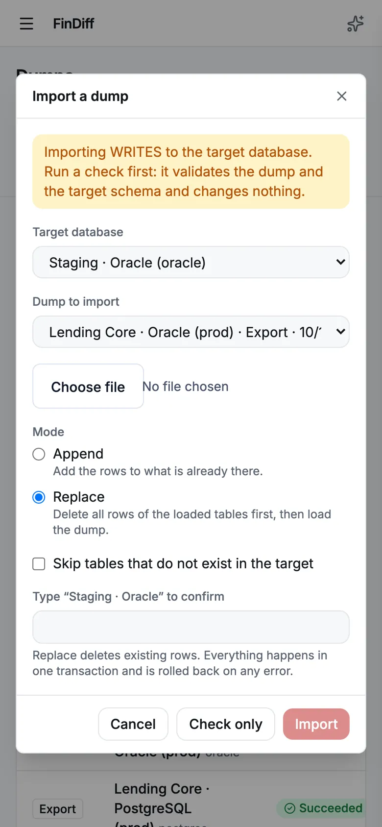 Import wizard on a phone