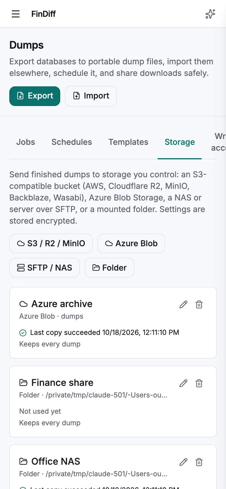 Storage destinations on a phone
